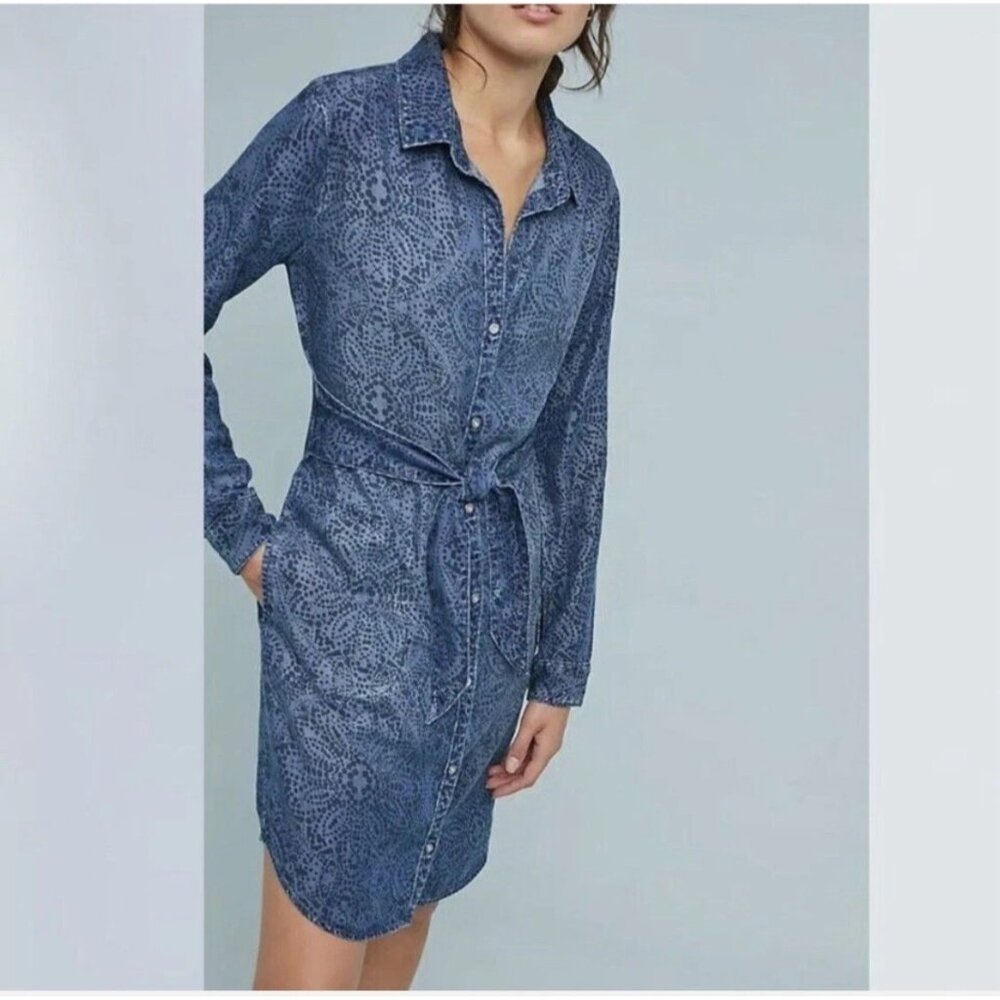 Anthropologie Blue Printed Shirt Dress